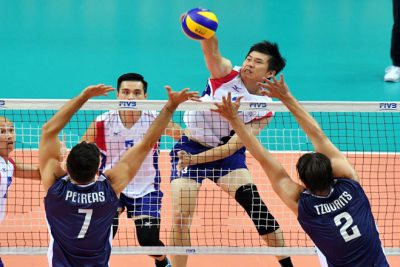 Chun-Ching Huang of Chinese Taipei spikes