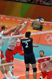Monster block fo Poland against Milad Ebadipour Ghara of Iran spikes