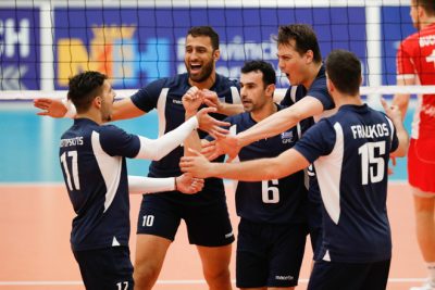 20170524 NED: 2018 FIVB Volleyball World Championship qualification, Koog aan de Zaan Team Greece celebrate a point of Mittag Tzourits (2) of Greece ©2017-FotoHoogendoorn.nl / Pim Waslander