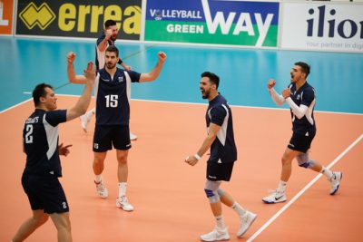 20170524 NED: 2018 FIVB Volleyball World Championship qualification, Koog aan de Zaan Team Greece celebrate a point. ©2017-FotoHoogendoorn.nl / Pim Waslander